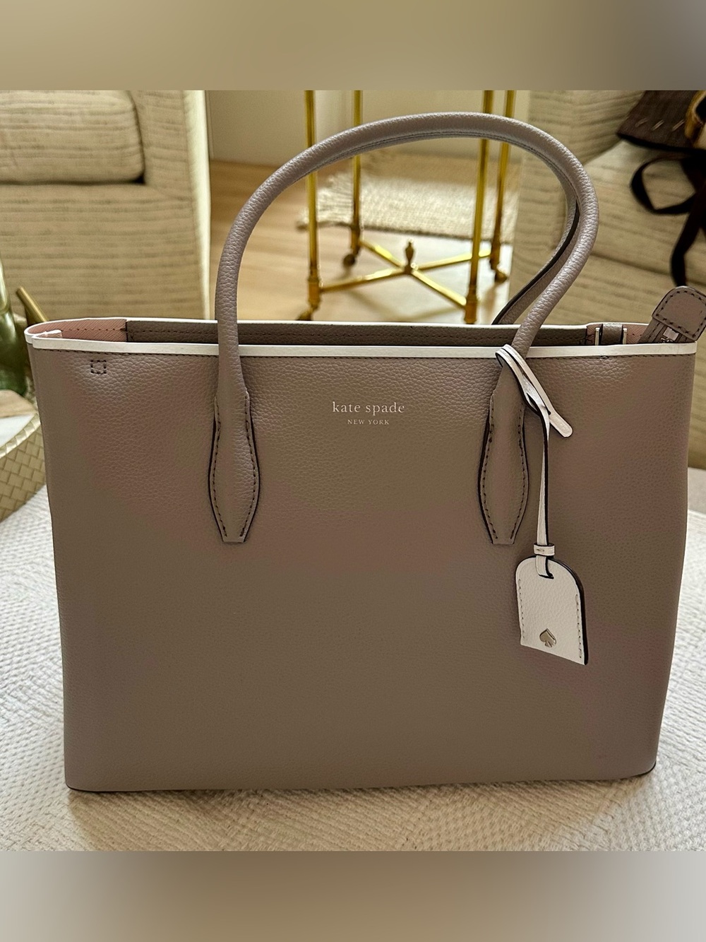 NEW kate spade New York Eva top zip Grey Leather Satchel